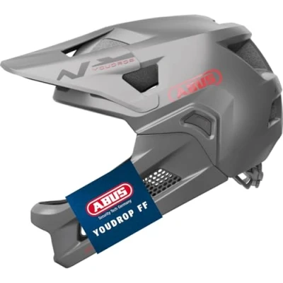 Abbildung von ABUS MTB Helm YouDrop FF Fullface für Kinder und Jugendliche den Einstieg in Mountainbikesport mit abnehmbarem Kinnschutz Silber, Größe S