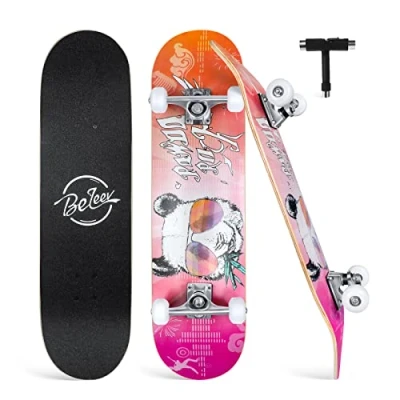 Abbildung von BELEEV Skateboard 31x8 Zoll Komplette Cruiser für Kinder Jugendliche Erwachsene, 7 Lagiger Kanadischer Ahorn Double Kick Deck Concave mit All in one Skate T Tool Anfänger