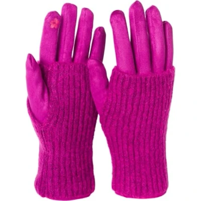 Abbildung von styleBREAKER Damen Touchscreen Stoff Handschuhe mit abnehmbaren Strick Stulpen, warme Fingerhandschuhe, Winter 09010022, Farbe:Magenta