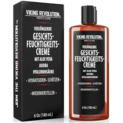 Abbildung von Viking Revolution Gesichtscreme Männer Natürliche mit Hyaluronsäure, Aloe Vera, Jojobaöl Anti Falten, Aging, Feuchtigkeitsspendend und Schützend 180 ml