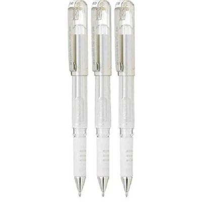 Abbildung von Pentel Hybrid Gel Grip DX weiß Metallic Gelschreiber, Breite 1 mm Spitze, 0,5 Strichbreite Geltinte K230 WO (3 Stück)