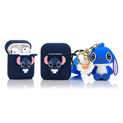 Abbildung von Derhom Silikon Schutzhülle für Airpods, niedlich, lustig, kompatibel mit Apple Airpods 1 und 2 [Comic Gürtel Puppen Serie] (Stitch)