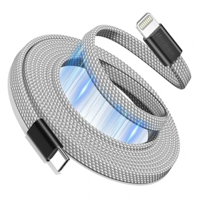 Abbildung von Magtame Magnetic USB C to Lightning Kabel Coiled, 1M MFi zertifiziertes Ladegerät Schnellladung PD 3.0, flaches einziehbares geflochten Kompatibel mit Phone 14 13 12 11 Pro Max XR XS X