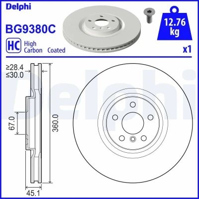 Abbildung von Bremsscheibe DELPHI BG9380C