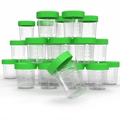 Abbildung von Horn Medical Urinbecher/Probenbecher mit Schraubverschluss 125ml Fassungsvermögen, Maßtabelle bis 100ml/3oz, beschriftbar (25Stk)