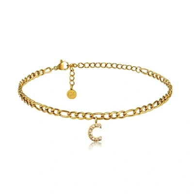 Abbildung von GD GOOD.designs Fußkettchen Gold mit Buchstaben C wasserfest 18K Vergoldung I Fussbändchen für Damen verstellbar aus Edelstahl (Buchstabe C)