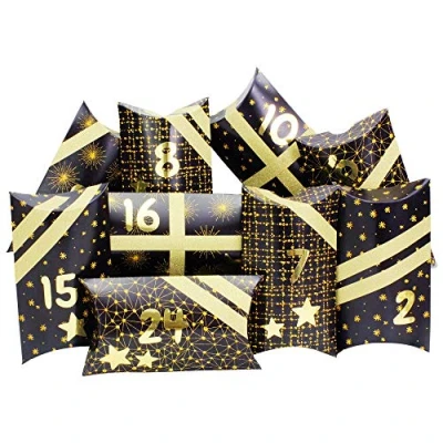 Abbildung von Papierdrachen 24 Adventskalender Pillowboxen mit Washitape und goldenen Zahlenaufklebern Kissenschachteln aus Karton DIY zum Befüllen Gestalten