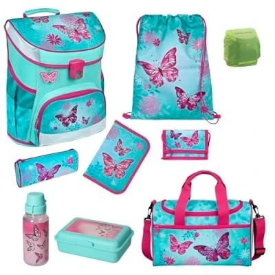 Abbildung von Familando Mädchen Schulranzen 1. Klasse · Scooli Campus Fit Schultasche ergonomisch &amp; leicht Kinder Set für (9 teilig mit Sporttasche, Butterfly Türkis)