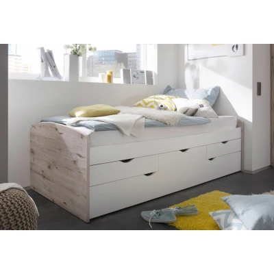 Abbildung von NESSI Moderne Tandemliege mit zwei Liegeflächen 90 x 200 cm Praktisches Jugendzimmer Kojenbett in Weiß 96 64 206 (B/H/T)