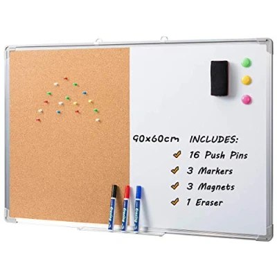 Abbildung von DOEWORKS Kombitafel Kork Pinnwand mit Aluminiumrahmen Magnetisches Whiteboard Kombinations Korkwand 90 * 60cm