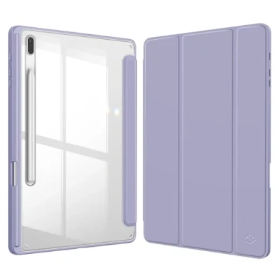 Abbildung von Fintie Hybrid Hülle für Samsung Galaxy Tab S8 Plus 2022/Tab S7 FE 2021/Tab 2020 12.4 Zoll Stoßfeste Abdeckung mit Transparent Klar Hartschalen Rückseite Schutzhülle, Pastellviolett