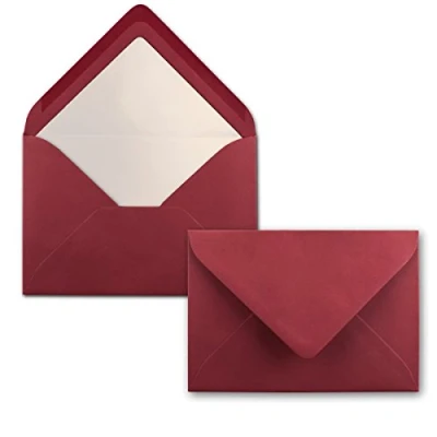 Abbildung von 25 Briefumschläge Dunkel Rot DIN C6 gefüttert mit weißem Seidenpapier 90 g/m² 11,4 x 16,2 cm Nassklebung NEUSER PAPIER