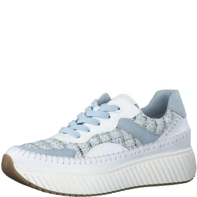 Abbildung von MARCO TOZZI Damen Plateau Sneaker mit Hahnentrittmuster Elegant, Mehrfarbig (White Lt Blue), 38 EU