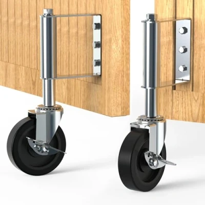 Abbildung von HOLKIE Torrolle 100mm mit Federbelastung, Rad Robuster Federung, Perfekt für Holztore, Zäune und Gartentor, Schwerlast Torräder, Drehbare Torrolle, Belastbarkeit 100 Kg Silber（2er Satz）