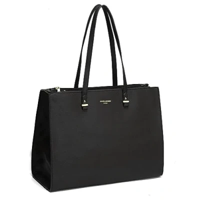 Abbildung von David Jones Damen Shopper Handtasche Frau Große Henkeltasche PU Leder Arbeitstasche Viele Fächer Tasche Aktentasche A4 Laptop Schultertasche Business Arbeit Schule Büro Elegant Tote Schwarz