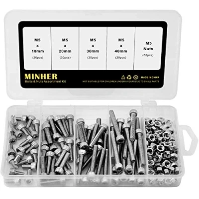 Abbildung von M5 Innensechskantschraube und Mutter Kombinationsbox 304 Edelstahl Mechanische Innensechskant Bolzenset 10mm 20mm 30mm 40mm