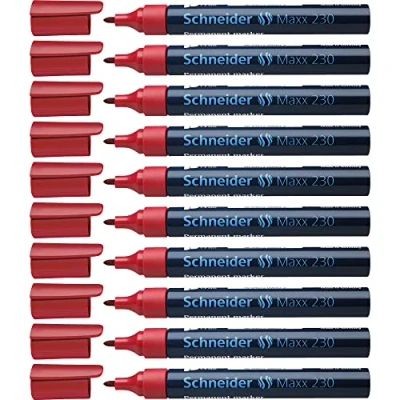Abbildung von Schneider Maxx 230 Permanent Marker mit Rundspitze (nachfüllbar, Cap Off Ink, Aluminiumschaft, 1 3 mm) 10er Packung rot
