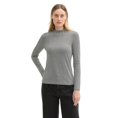 Abbildung von TOM Tailor MIT LENZING ECOVERO Langarmshirt, Damen, Größe: Large, Printed heringbone structure