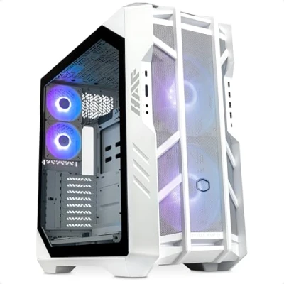 Abbildung von Cooler Master HAF 700 PC Gehäuse weiß Full Tower, E ATX kompatibel, 5 x vorinstallierte Lüfter, drehbare Kühlerhalterung, High Airflow Kühlung, TG Seitenwand, inkl. ARGB Controller