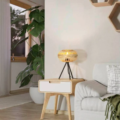 Abbildung von Eglo 43865 NATURE Tischleuchte AMSFIELD 1 Stahl schwarz, Holz natur E27 1X40W H:41cm Ø26cm mit Kabelschalter
