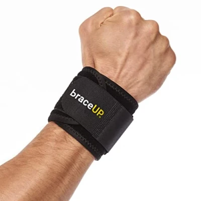 Abbildung von BraceUP Handgelenkbänder und Kompressionsbinden für Sehnenscheidenentzündungen, Tennis, Fitnessstudio, Training, eine verstellbare Größe (Schwarz)