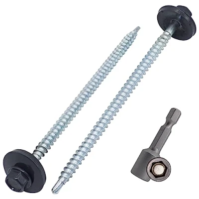 Abbildung von SKIR&#039;CO (100 Stück) lackierte Dachschrauben 4,8 x 100 mm, Sechskantkopf, selbstbohrende Schrauben mit EPDM Unterlegscheiben (Anthrazitgrau, RAL 7016)