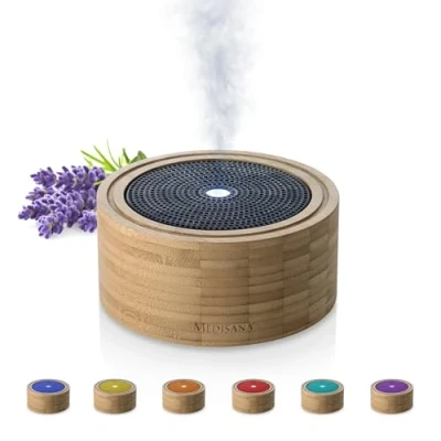 Abbildung von Medisana AD 625 Aroma Diffuser Bambus Raumerfrischer Lufterfrischer Duftlampe mit Timer Raumduft elektrisch Ätherische Öle Duftöle Wellness Licht in 6 Farben 100 ml, 1 stück