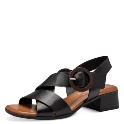 Abbildung von Tamaris COMFORT Damen Sandalen mit Absatz aus Leder Klettverschluss, Schwarz (Black), 38 EU