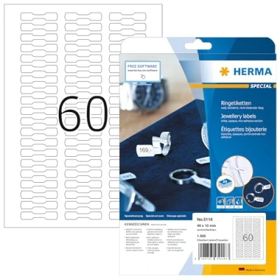 Abbildung von HERMA 5116 Ringetiketten blickdicht, 25 Blatt, 49 x 10 mm, 60 pro A4 Bogen, 1500 Stück, selbstklebend, bedruckbar, matt, blanko Papier Preisetiketten Aufkleber, weiß
