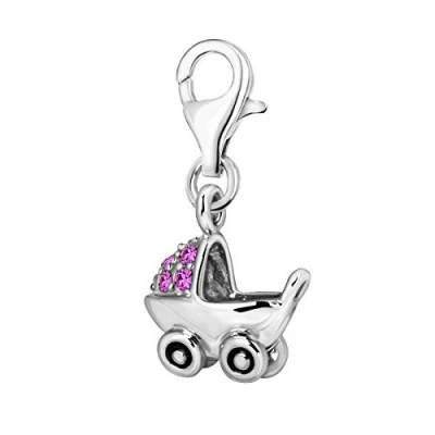 Abbildung von Quiges Charms Anhänger Rosa Zirkonia 3D Kinderwagen Versilbert Damen Schmuck für Bettelarmband