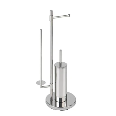 Abbildung von WENKO Stand WC Garnitur Universalo Neo, Toilettenpapier und Bürstenhalter, Rostfreier Edelstahl, 30 x 73 20 cm, Silber glänzend