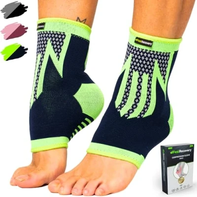 Abbildung von 2 Stück Fußbandage für Herren &amp; Damen Knöchelbandage Sport Laufen, Fußball, Joggen Sprunggelenkbandage Achillessehne, Bänderriss, Plantarfasziitis Atmungsaktiv Rutschfest (M, Grün)