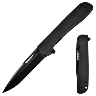 Abbildung von TONIFE Guidingstar Klappmesser mit Taschenclip, Rutschfeste EDC Einhandmesser, 8Cr14MoV Klinge und G10 Griff für Outdoor Camping Messer (Schwarz + Schwarz Titan)