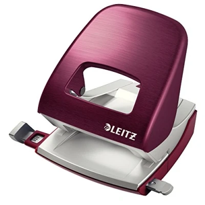 Abbildung von Leitz Büro Locher aus Metall, Für 30 Blatt, Anschlagschiene mit Formatangaben, Ergonomisches Design, Granat rot, Style Serie, 50060028