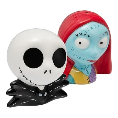 Abbildung von Nightmare Before Christmas Salz und Pfefferstreuer, offizielles Lizenzprodukt, Disney Jack Skellington &amp; Sally, Keramik Set für Küche Heimdekoration,