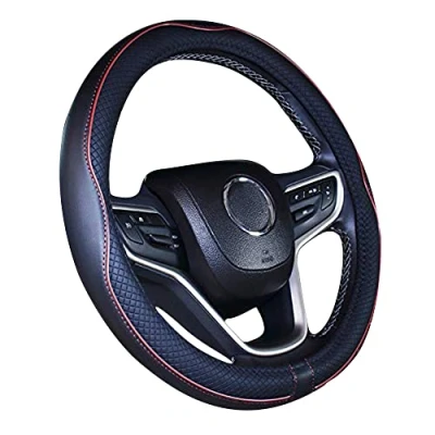 Abbildung von Istn Mikrofaser Leder Auto Lenkradbezug 38cm für die meisten Autos (Weinrot)