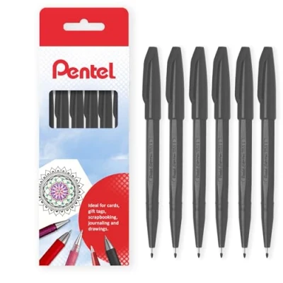 Abbildung von Pentel S520 Original Sign Pen Fasermaler, Fineliner, 2 mm Spitze, 1 Linie, 6 Stück in Geschenkbox (schwarz)