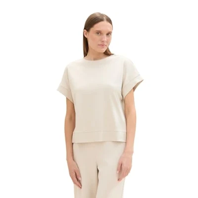 Abbildung von TOM TAILOR Damen T Shirt aus Bio Baumwolle mit Print, 12365 Dusty Beige, XXL