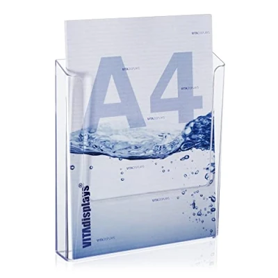Abbildung von VITAdisplays 2 Stk. DIN A4 Wandprospekthalter, transparenter Flyerhalter zur Wandmontage, Wand Prospekthalter für Prospekte, als Wandhalter Flyer und Kataloge