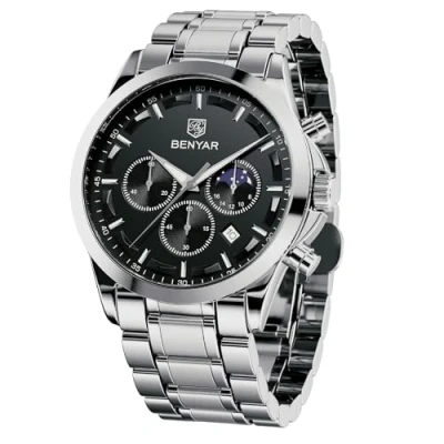 Abbildung von BENYAR Herren Uhr Chronograph Analog Quarz Stilvolle Edelstahlarmband Armbanduhr Wasserdicht Leuchtende Datum Herrenuhren Elegantes Business Uhren Geschenk für Männer