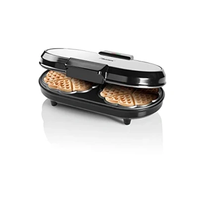 Abbildung von Bestron Doppel Waffeleisen für klassische Herzwaffeln, Waffelmaker mit Backampel &amp; Antihaftbeschichtung, 1.200 Watt, Farbe: Silber