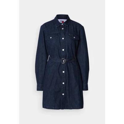 Abbildung von Tommy Jeans Belted Dress Jeanskleid, Damen, Größe: 34, Denim dark