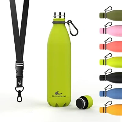 Abbildung von Daikoku Edelstahl Wasserflasche 100% Auslaufsicher Hält 12 Stunden Heiß, 24 Kalt BPA Frei und Gesund Modische Farbe, Ideal für Alltag Outdoor Grün 750 ML