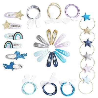 Abbildung von Papierdrachen Besondere 48 Haarspangen und Haargummis in vielen Farben langlebig robust Kinderspängchen mit Glitzer Stoffbezug Haarschmuck *Einhorn* für lange feine Haare