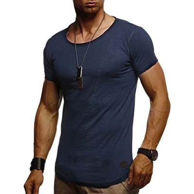 Abbildung von Leif Nelson T Shirt Herren Sommer Rundhals Ausschnitt 100% Baumwolle (Blau, Größe L) Regular Fit Rundkragen, Basic Männer Kurzarm