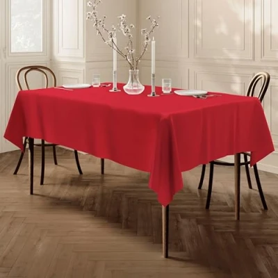 Abbildung von HomeDirect Qualitäts Tischdecke Textil Eckig 150 x 250 cm, Farbe wählbar Rot