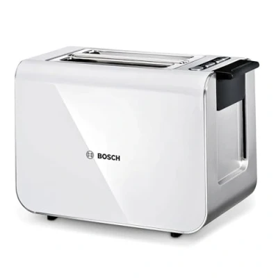 Abbildung von Bosch Toaster Styline TAT8611N, integrierter Brötchenaufsatz, Liftfunktion, Auftaufunktion, Abschaltautomatik, Brotzentrierung, 800 W, Edelstahl/weiß