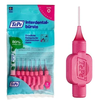 Abbildung von TePe Interdentalbürste Pink ISO Größe 0 (0,4 mm) / Für eine einfache und gründliche Reinigung der Zahnzwischenräume 1 x 8 Interdentalbürsten