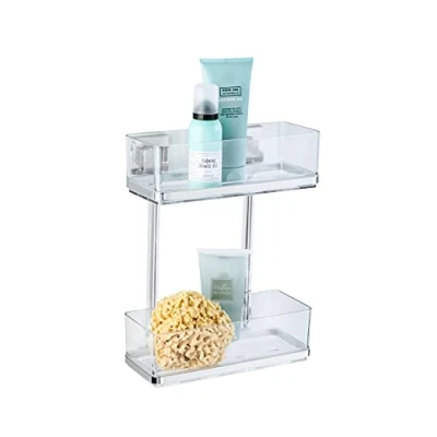 Abbildung von WENKO Vacuum Loc® Badezimmer Wandregal Quadro Duo, ohne Bohren, mit 2 Etagen, rostfreie Edelstahl Halterung herausnehmbarer Kunststoffschale, Pflegeleichte Duschablage, 25,5 x 32,5 14 cm