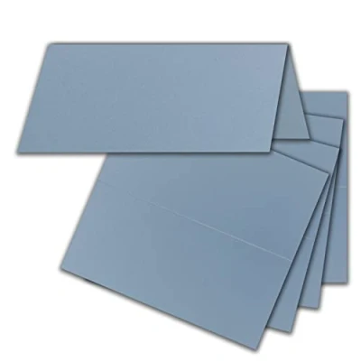 Abbildung von FarbenFroh by GUSTAV NEUSER 75x Tischkarten in Graublau (Blau) 4,5 x 10 cm blanko Doppel Karten als Platzkarten und Namenskarten für Hochzeit Feste